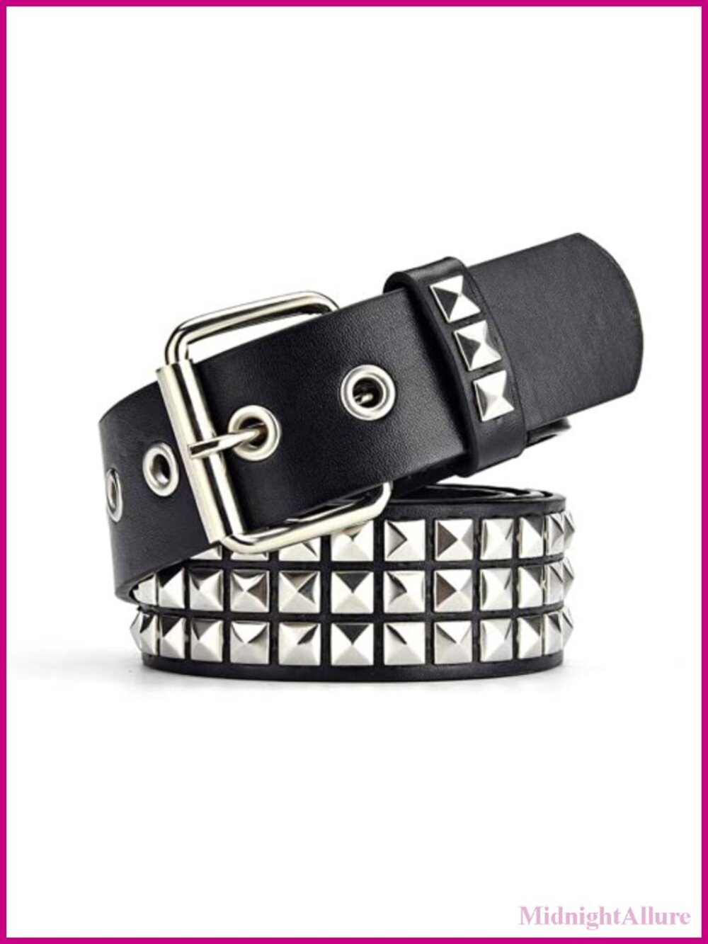 Faux Leather Punk Belt with Silver Pyramid Rivets Adjustable